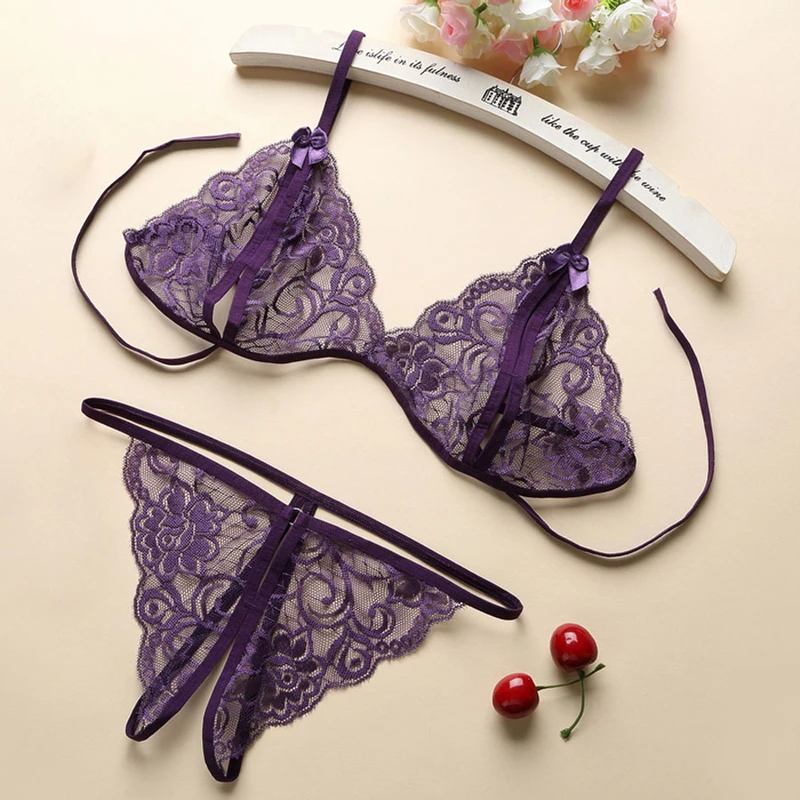 Sexy Erotic Lingerie Porno Openwork Straps Set Underwear Women's Lace Strappy Push Up Hollow Perspective Thong Transparent Bras - Image 5