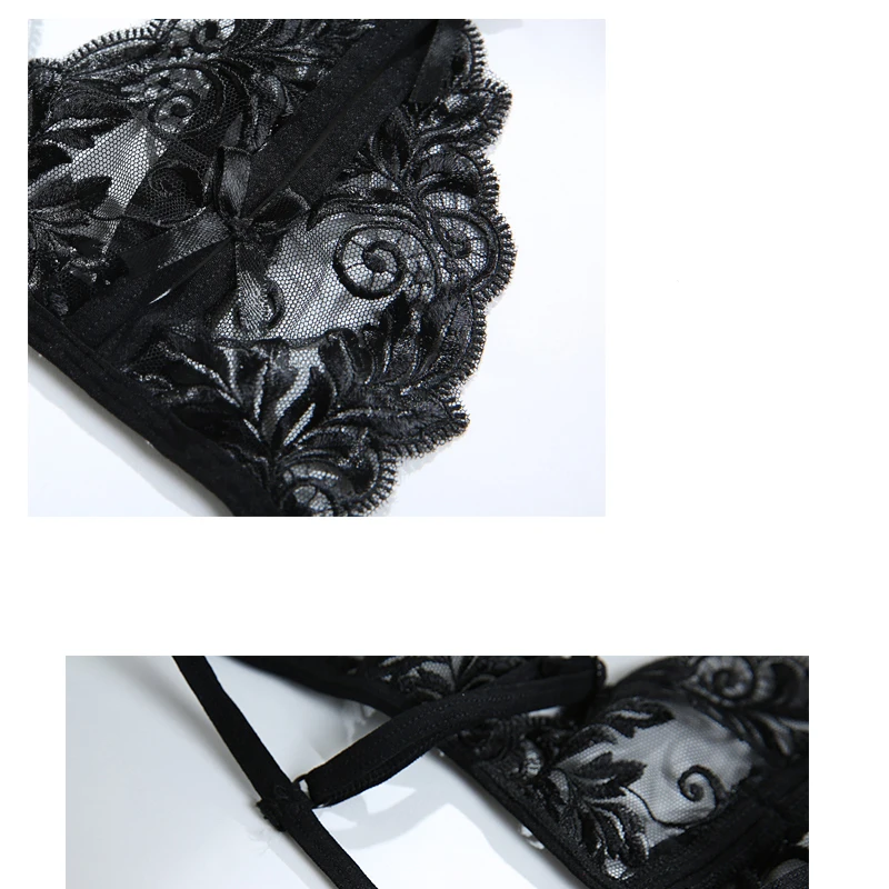 Sexy Erotic Lingerie Porno Openwork Straps Set Underwear Women's Lace Strappy Push Up Hollow Perspective Thong Transparent Bras - Image 6
