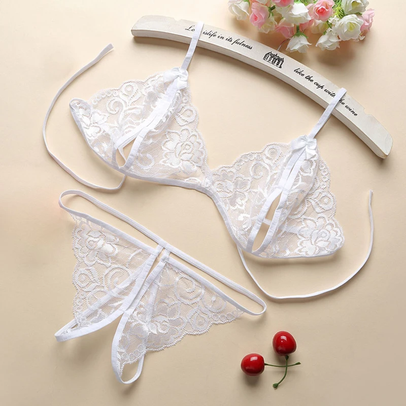 Sexy Erotic Lingerie Porno Openwork Straps Set Underwear Women's Lace Strappy Push Up Hollow Perspective Thong Transparent Bras - Image 4