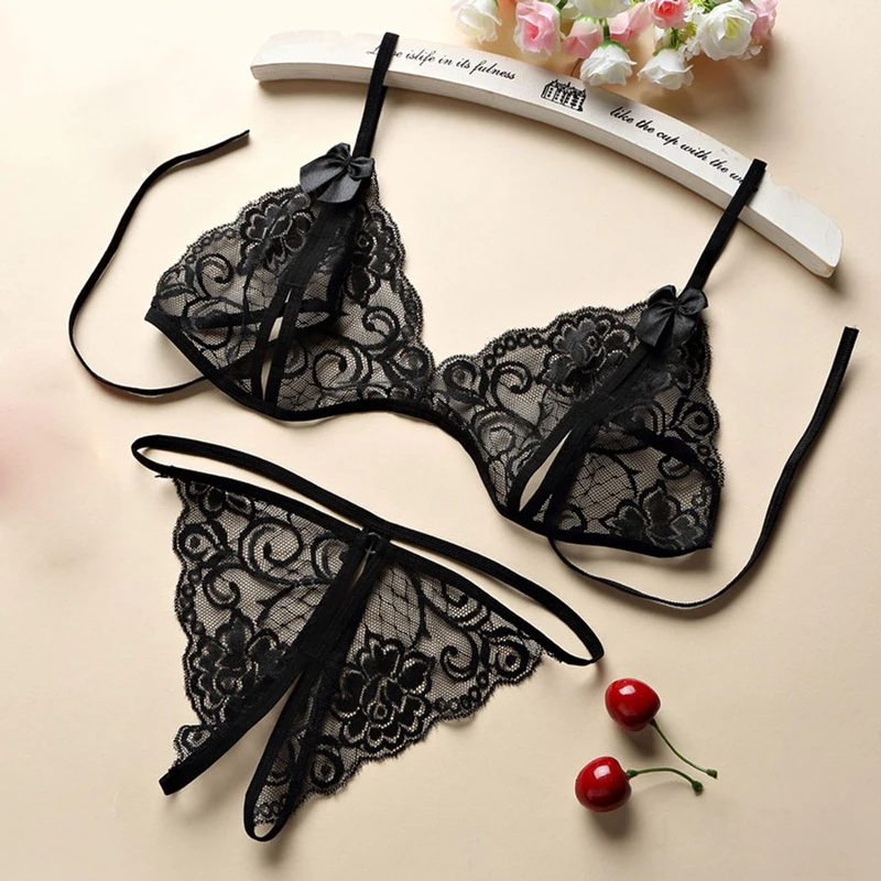 Sexy Erotic Lingerie Porno Openwork Straps Set Underwear Women's Lace Strappy Push Up Hollow Perspective Thong Transparent Bras - Image 2