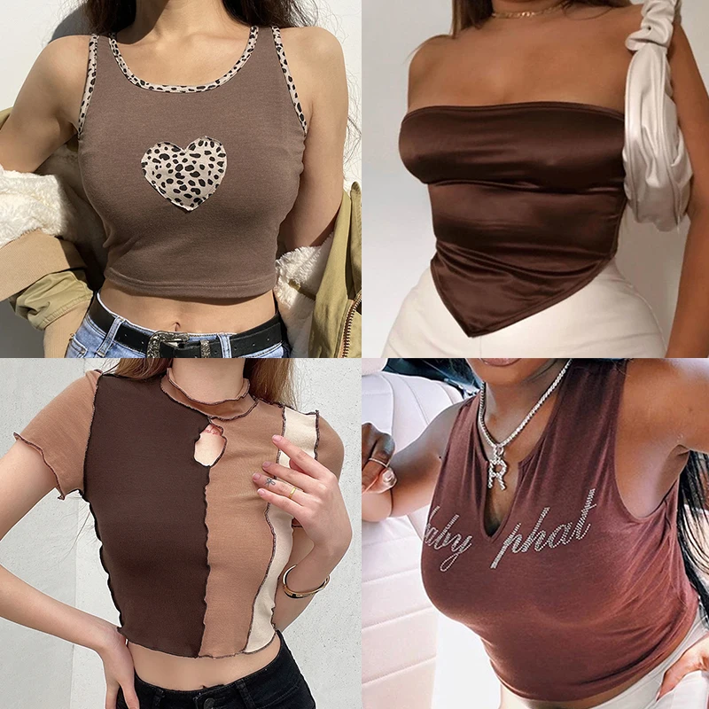 2021 Women Fashion Summer Sexy Green Y2K Crop Tops Vintage E-girl Printed Sleeveless Camis 90s Hollow Out Club Party Tank Tops - Image 2