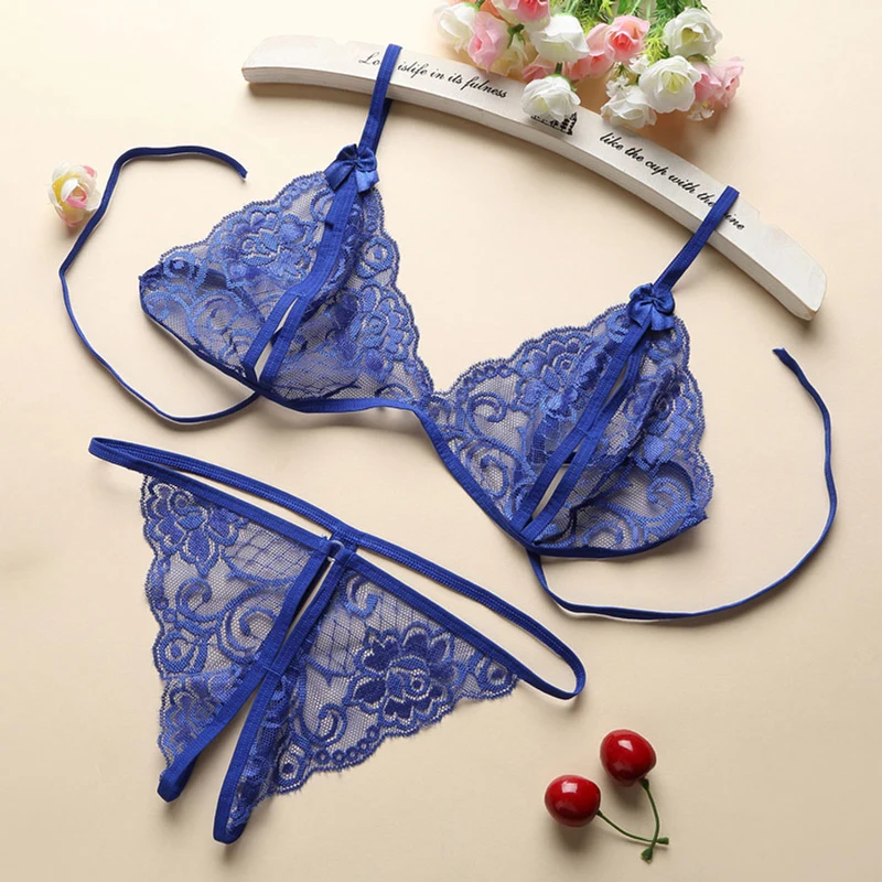 Sexy Erotic Lingerie Porno Openwork Straps Set Underwear Women's Lace Strappy Push Up Hollow Perspective Thong Transparent Bras - Image 3