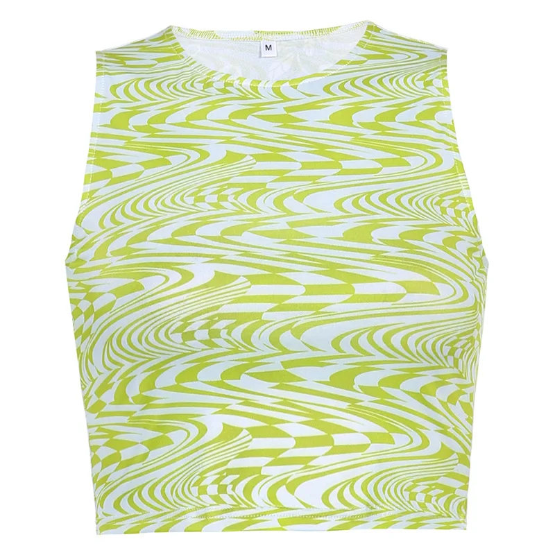 2021 Women Fashion Summer Sexy Green Y2K Crop Tops Vintage E-girl Printed Sleeveless Camis 90s Hollow Out Club Party Tank Tops - Image 5